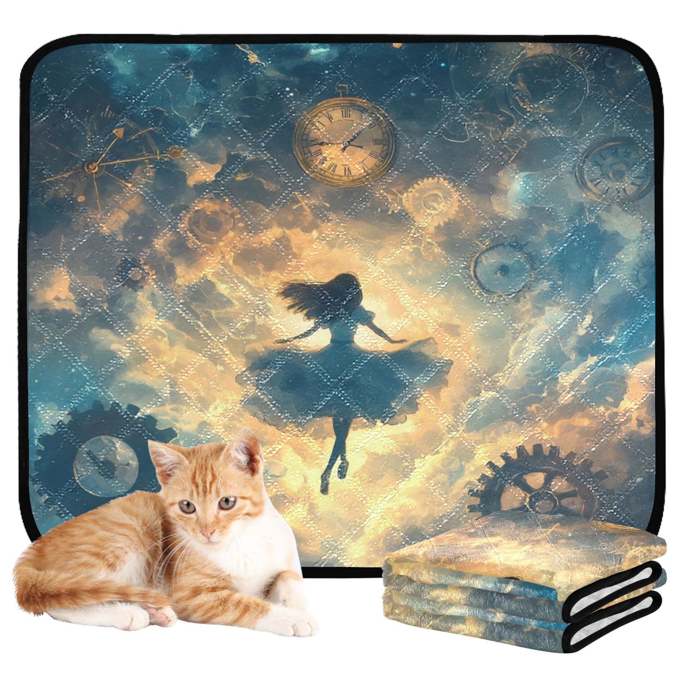 Qxltty World Of Clocks Cat litter Pads Pet Set of 3 Diaper Mats Center Anti-leakage Layer Absorbent Soft and Comfortable