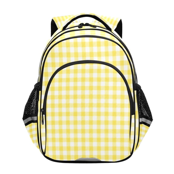 Qxltty Yellow Checkered Backpack Lightweight Multi Pocket Daypack Reflective Bookbag with Adjustable Straps