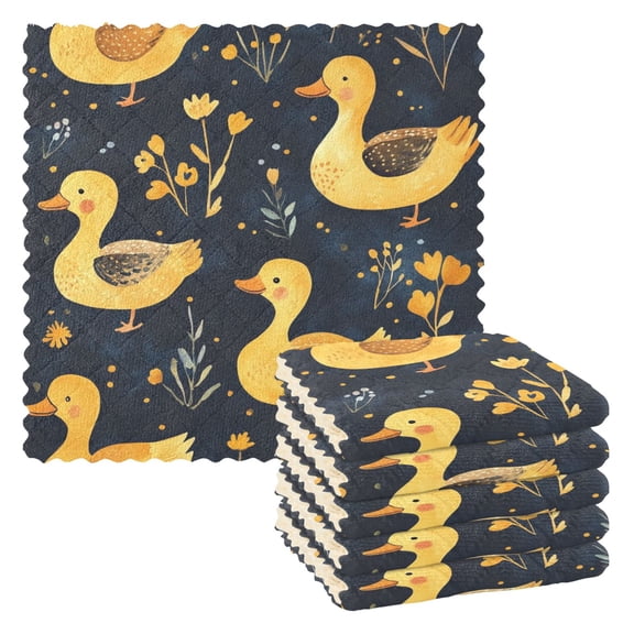 Qxltty Yellow Ducks Kitchen Towels Set of 6 Ultra Soft Absorbent Quick Drying Dish Cloths 11 x 11in