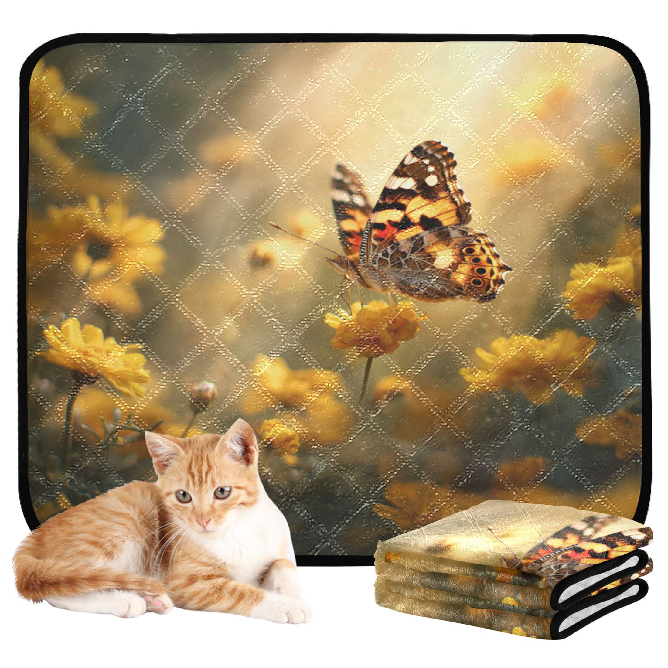 Qxltty Yellow Spot Butterfly Cat litter Pads Pet Set of 3 Diaper Mats Center Anti-leakage Layer Absorbent Soft and Comfortable
