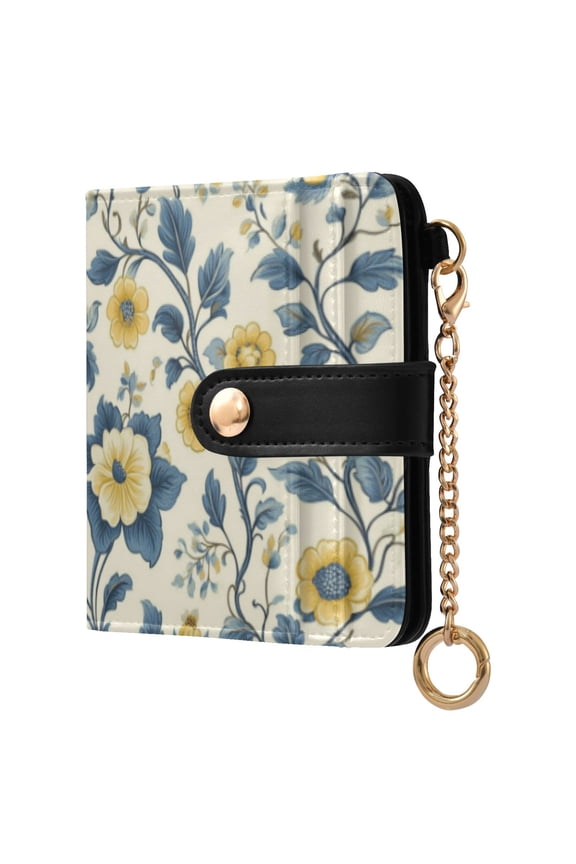 Yellow Vintage Floral Pattern Ladies Wallet Rfid Slim Thin Compact Credit Card Women Wallet Zipper Coin Pocket and ID Window for Female Gifts