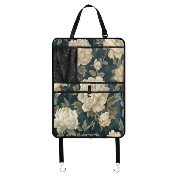 Qxltty Yellowish Peony Car Seat Back Protectors with 3 Pocket Storage Bag Universal Fit Automotive Interior Decoration