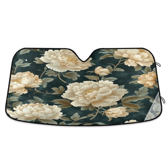 Qxltty Yellowish Peony Car Windshield Sunshades Foldable UV Rays Sun Visor Protector Keep Your Vehicle Cool 57×31.5in