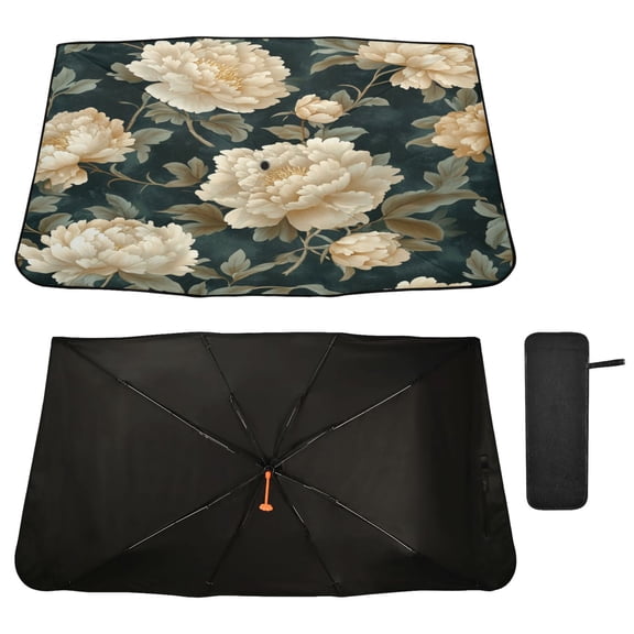 Qxltty Yellowish Peony Windshield Sun Shade Umbrella Protect Car from Sunrays and Heat Damage Keep Cool and Interior