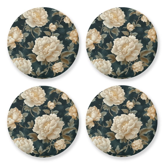 Qxltty Yellowish Peony Wooden Coasters Set of 4 Fun and Practical Perfectly Non-Slip Warm Home Accent