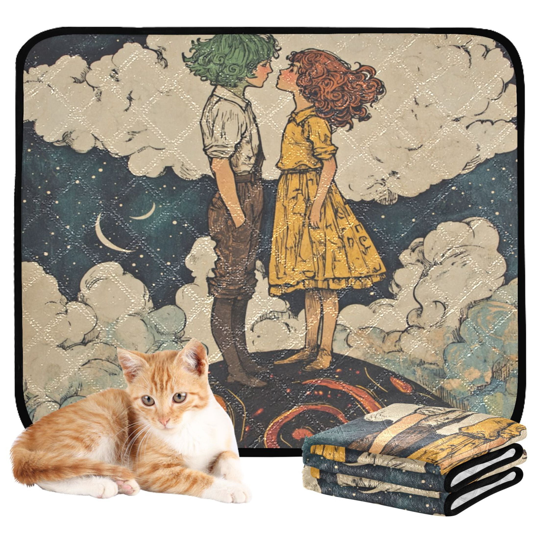 Qxltty Young Lovers Illustration Cat litter Pads Pet Set of 3 Diaper Mats Center Anti-leakage Layer Absorbent Soft and Comfortable