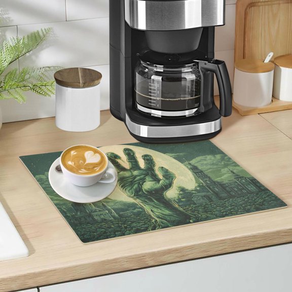 Qxltty Zombie Hand Leather Drying Mat for Kitchen Countertops Coffee Mats Hide Stain Quickly Absorbs Water Tableware Decor