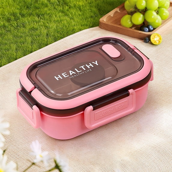 Qxpztk 1 Pcs Salad Lunch Container for Adult Large Bento Lunch Box Salad Bowl with 5 Compartments Salad Dressings Container Bento Style Tray for Toppings (Pink)