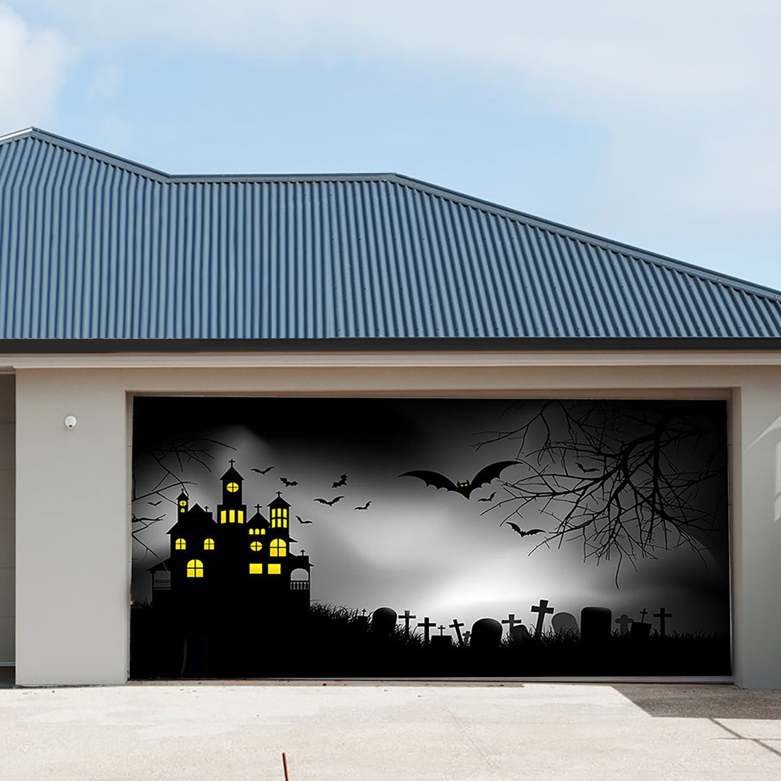 ZIOISNM 7x16 Ft Halloween Garage Door Cover - Spooky Clown Backdrop Banner For Outdoor & Indoor Party Decor