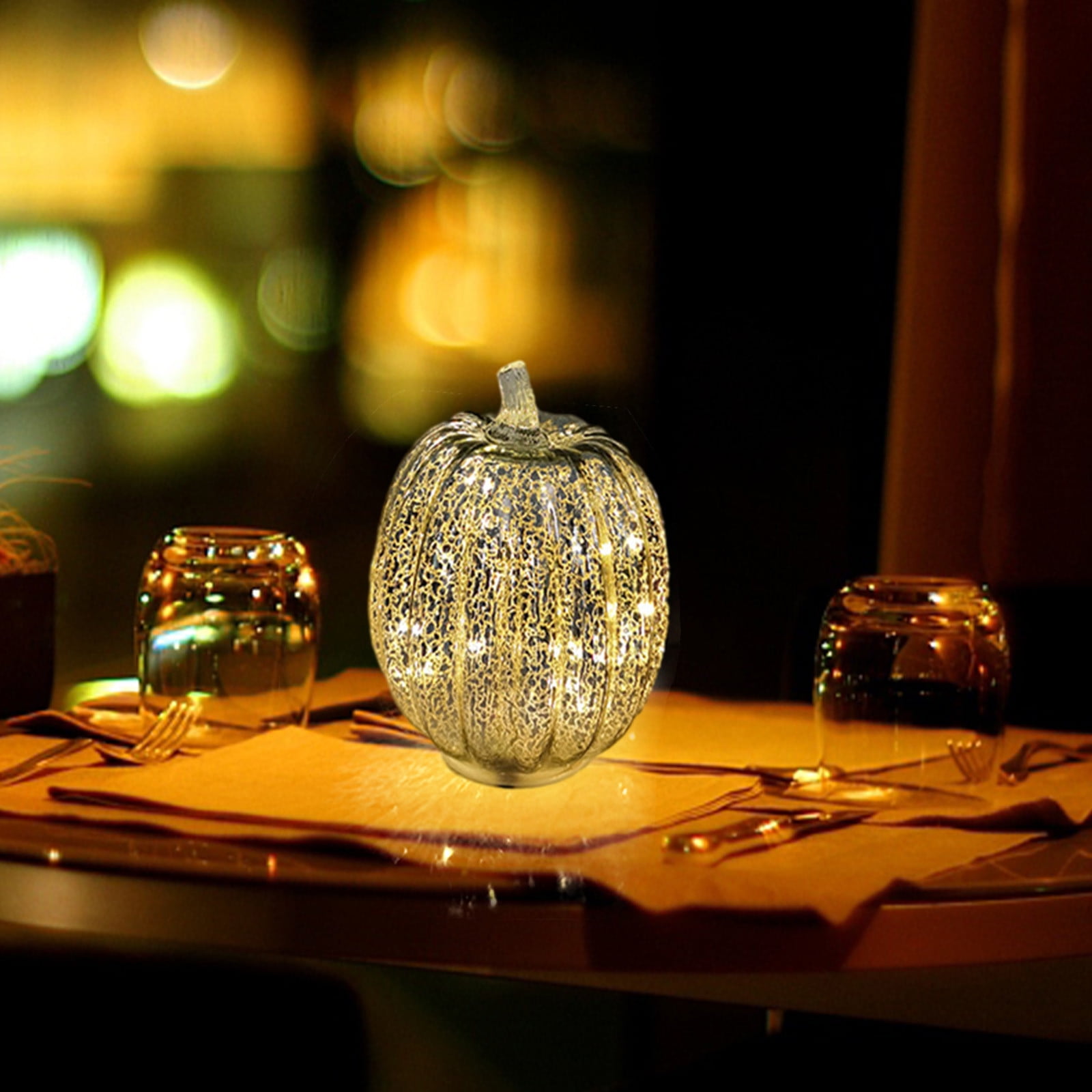 Qxpztk Store Glass Pumpkin with Lights and Timer Lighted Mercury Glass ...