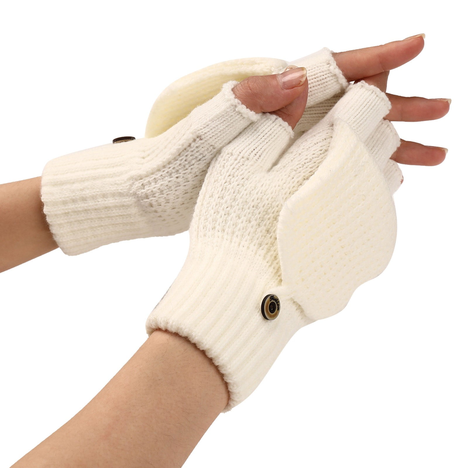 Qxutpo 2 pack Winter Gloves Women PopTop Fingerless Mitten Knit