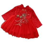 Qxutpo Girls Dresses Baby Fairy Hanfu for Chinese New Year Embroidery Tang Suit Performance Casual Dresses Size 18-24M