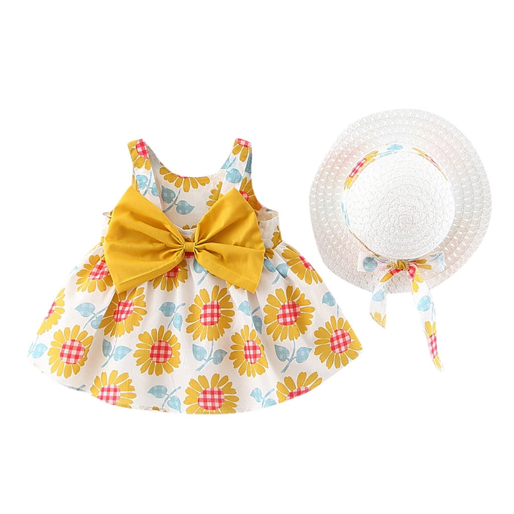 Qxutpo Girls Dresses Baby Floral Flowers Princess Hat Outfits Casual