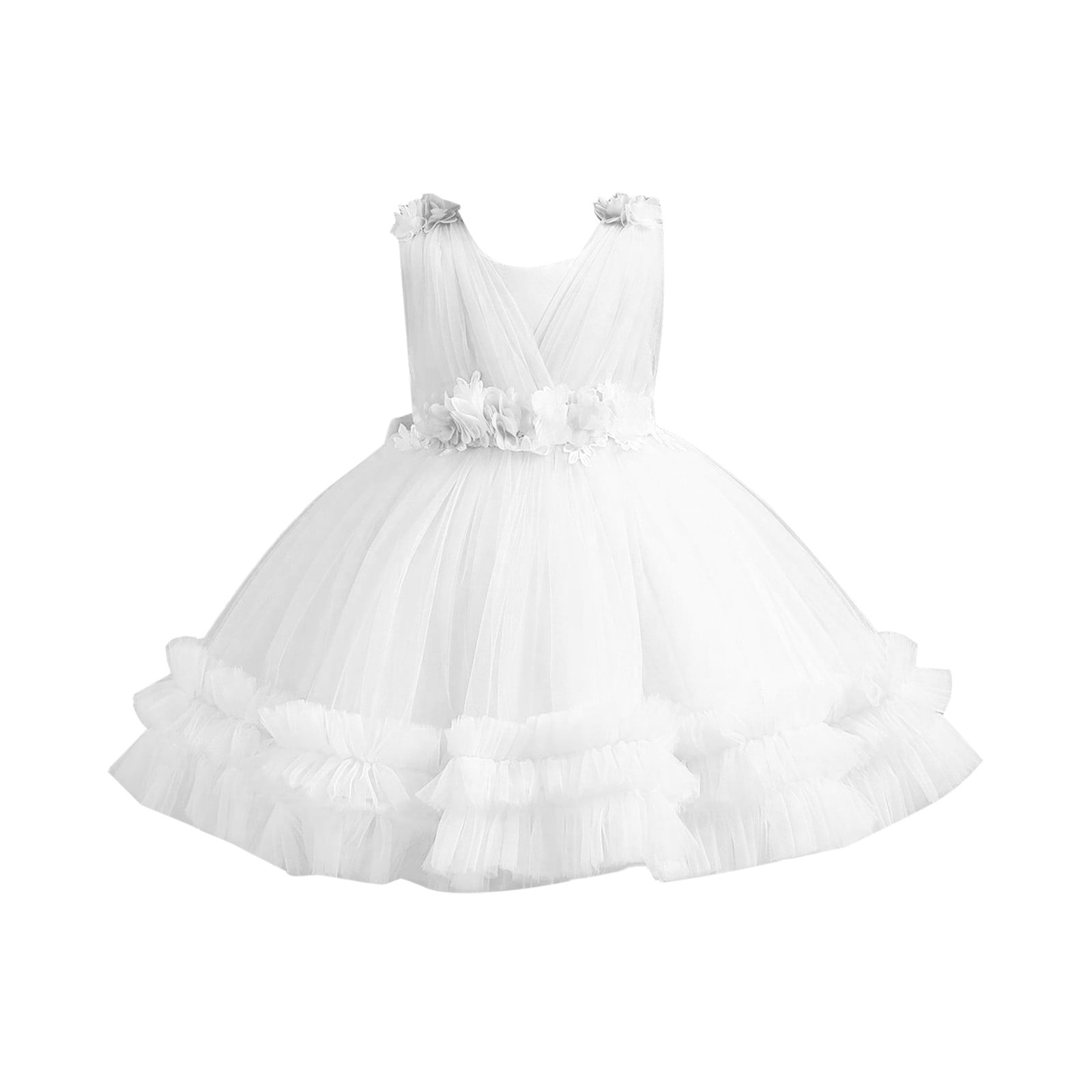 Qxutpo Girls Dresses Puffy Cake Flower First Birthday Baby Party Summer Dresses Size 23Y