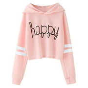 QXUTPO Kids Girls Sweatshirts Hoodies Long Sleeve Drop Shoulder Cropped Letter Print Fashion Big Girl Tops Sweatshirts Size 8-9Y