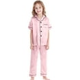 thumbnail image 1 of Qxutpo Pajamas For Girls Set Unisex Satin Silk 2 Pcs Long Pants Button Down Nightwear Pink Outfit Suits Size 16, 1 of 4