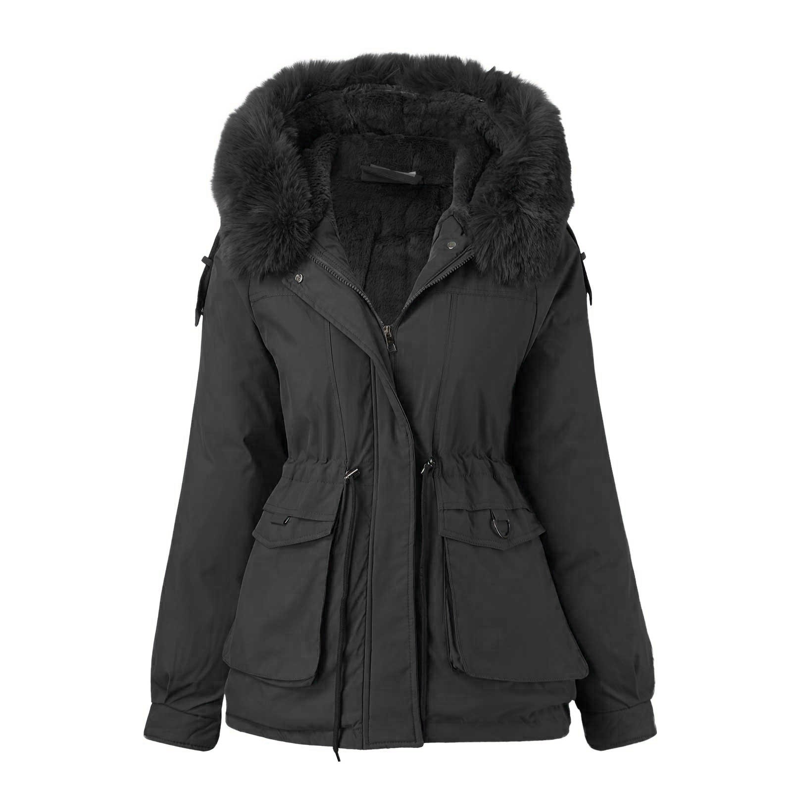 Qxutpo Winter Coats Women Solid Color Plush Thickened Outdoor Large
