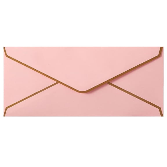 Qyaukm #10 Business Envelopes with Gold Foil Border & Stickers, 150Gsm Paper for Letters Checks Mailing, Pink