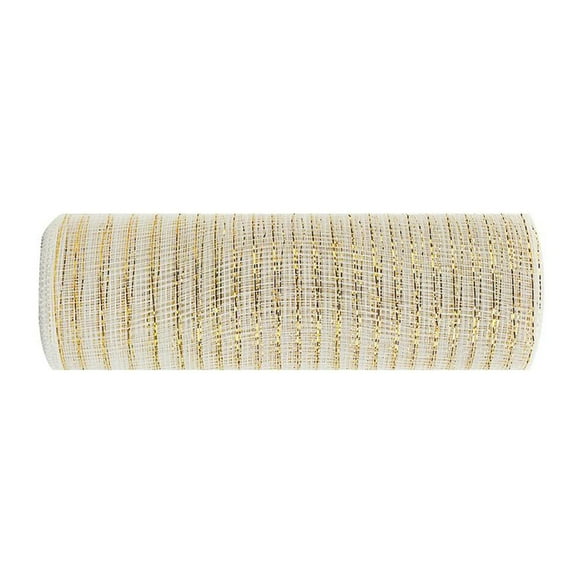 Qyaukm 10 Yards Poly Deco Mesh Ribbon, 6-Inch Wide Metallic Foil Decorative Netting for Wreaths, Bows, Gift Wrapping, Christmas Crafts, Party Decor, 1 Pc Gold Wire Mesh