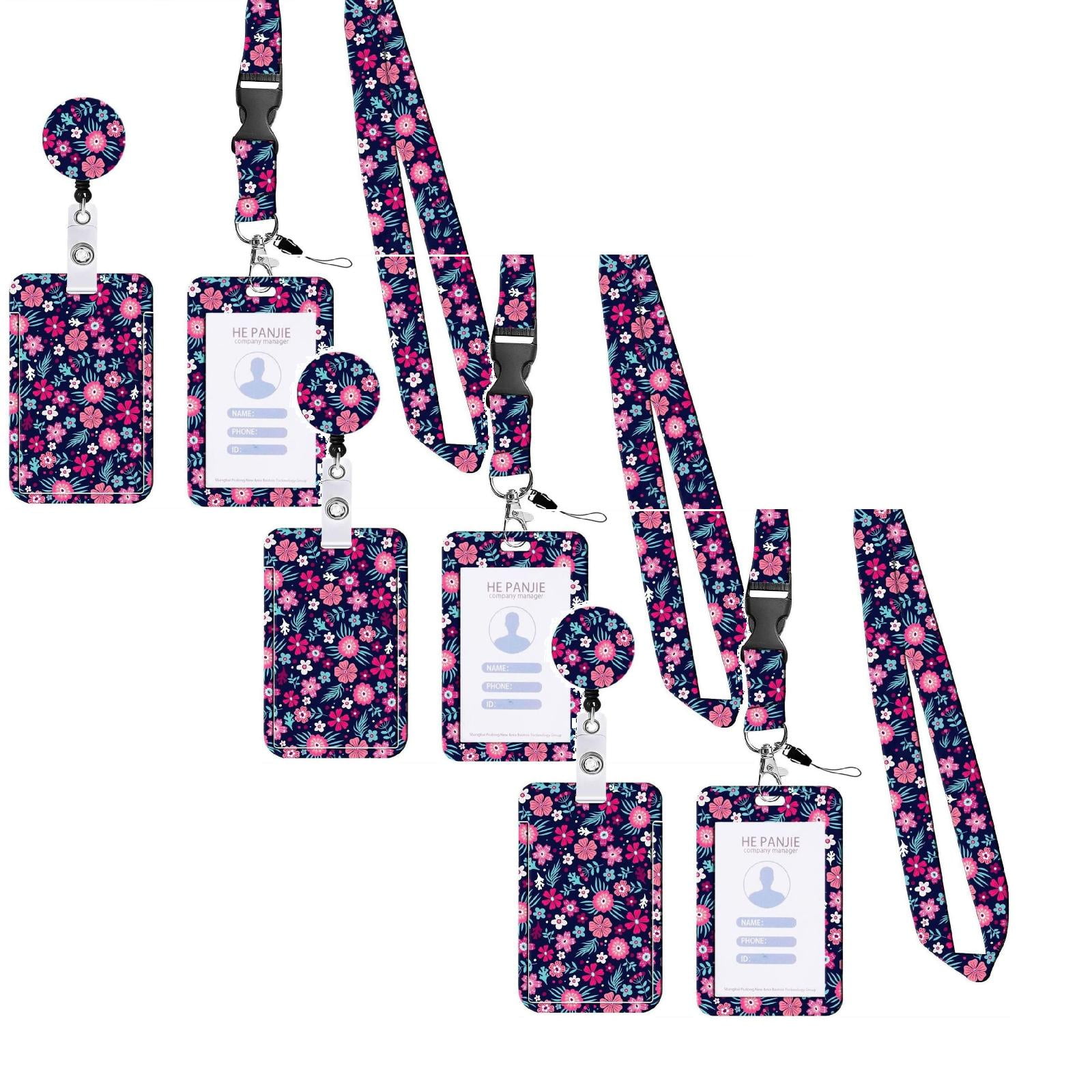 Qyaukm 3PC Sliding Badge Holder Vertical Plastic Card Cover with Retractable Badge Reel Carabiner and Detachable Lanyard Strap Hard Card Protector for Id Credit Proximity Key Card Driver's License