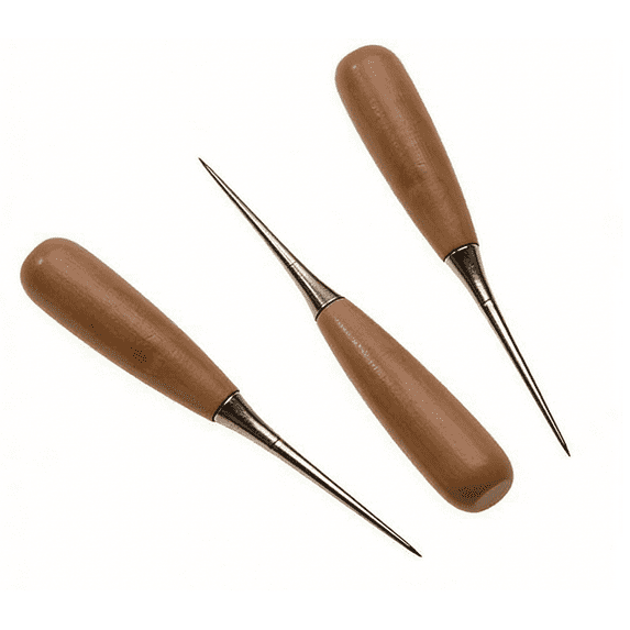 Qyaukm 3PC Wood Handle Leather Awls, Stitching Punch Tool for DIY Leathercraft, Hole Punching Awl for Sewing, Crafting & Woodworking, Professional Hand Tool