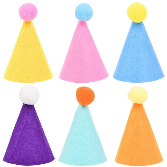 Qyaukm 6 Pcs Small Birthday Hats for Stuffed Animals, Mini Party Hats Colorful Birthday Party Felt Cone Hat Adjustable Small Parties Hat with Pom for Dogs Cats Pet Costume Accessories