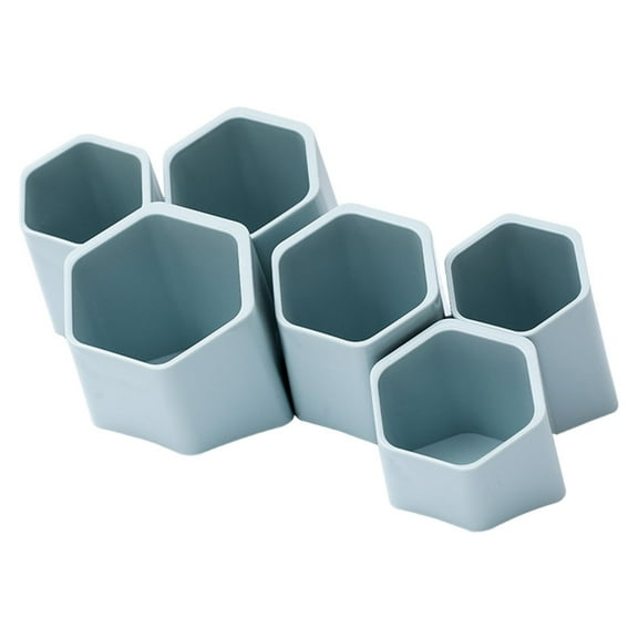 Qyaukm Blue 6-Cup Modular Pen Holder - 65° Angled Desk Organizer | Plastic Splicing Clip Design for Markers, Pencils, Artists, Students, Office Workers