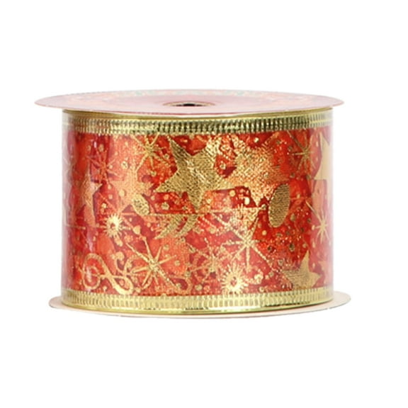 Qyaukm Craft Supplies Christmas Ribbon 10 Yards Red with Gold Musical Note Wire Edge for Gift Wrapping Tree Decoration Party Festive Crafts