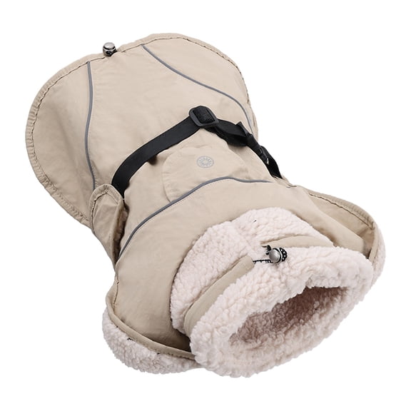 Qyaukm Dog Coat, 2 in 1 Dog Jacket with Harness Built In, Winter Waterproof Puppy Puffer Jacket Snowsuit for Small Medium Large Dogs, Cold Weather Reflective Pet Fleece Vest, Beige L