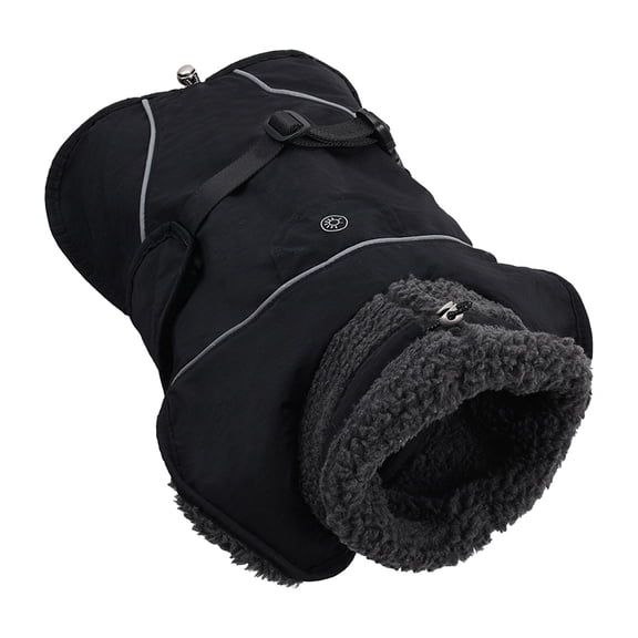Qyaukm Dog Coat, 2 in 1 Dog Jacket with Harness Built In, Winter Waterproof Puppy Puffer Jacket Snowsuit for Small Medium Large Dogs, Cold Weather Reflective Pet Fleece Vest, Black L