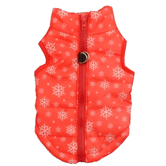 Qyaukm Dog Jacket Winter Warm Red Snowflake Pattern Vest, Polyester Water-Resistant Cozy Coat for Medium Breed, Fashion Outdoor Apparel Pet Clothing, M Size