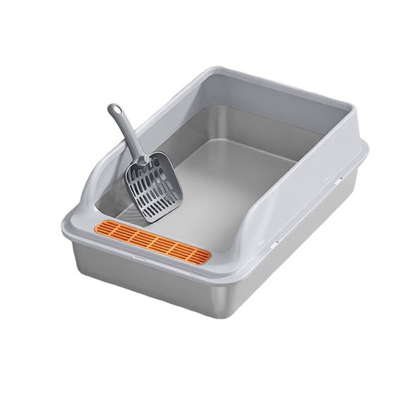 Qyaukm Extra Large Stainless Steel Sifting Litter Box with Lid, Metal Pellet Pan System for Odor Control, High Sides Cat Litter Tray with Scoop, Durable Non Stick