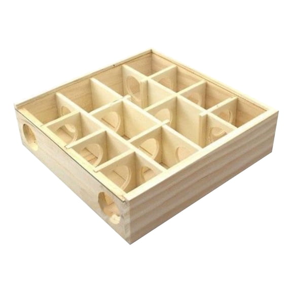 Qyaukm Hamster Maze Toy, Wooden Interactive Puzzle & Hideout House for Small Pets Like Gerbils, Mental Enrichment Activity