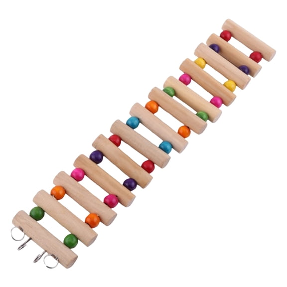 Qyaukm Parrot Ladder with Colorful Beads, Wooden Climbing Bridge Bird Cage Toy for Budgies Lovebirds and Small Birds, Encourages Exercise and Play