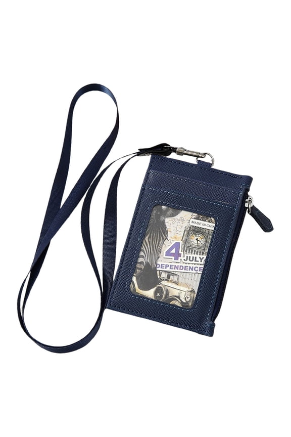 Pu Leather Neck Lanyard Card Holder - Rfid Blocking Badge Wallet with Detachable Strap | Id/Access Card Storage for Work, Travel, Events, Professionals, Healthcare Workers - Black