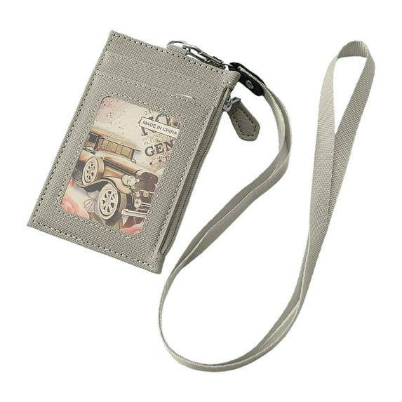 Qyaukm Pu Leather Neck Lanyard Card Holder - Rfid Blocking Badge Wallet with Detachable Strap | Id/Access Card Storage for Work, Travel, Events, Professionals, Healthcare Workers - Gray