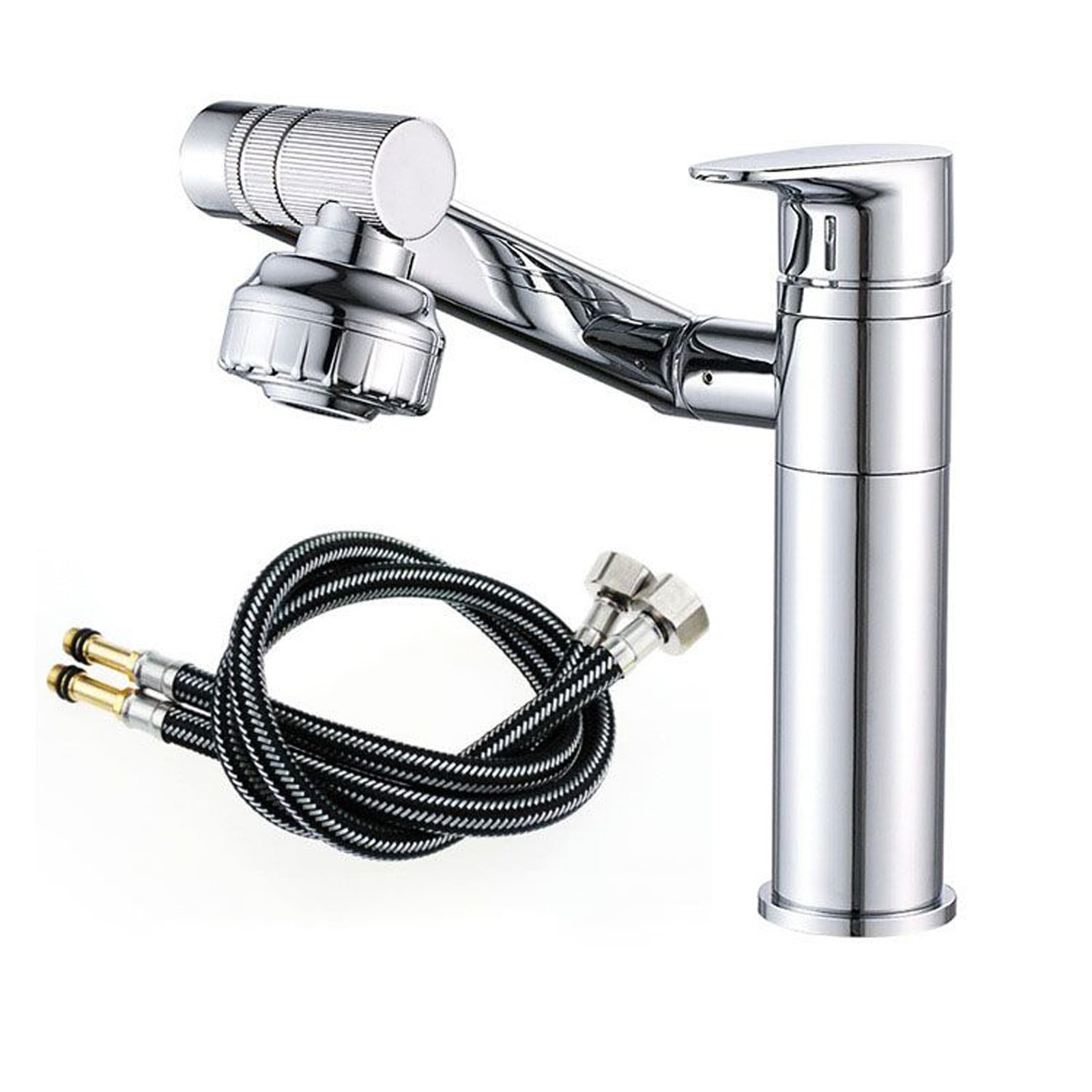 Qyaukm Single Hole Bathroom Faucet, Modern Single Handle Brass Vessel Sink Faucet With 360° Swivel Spout for Bathroom Vanity, Hot and Cold Water Mixer Tap, Oil Rubbed Bronze, 1 Faucet, 1 Hose