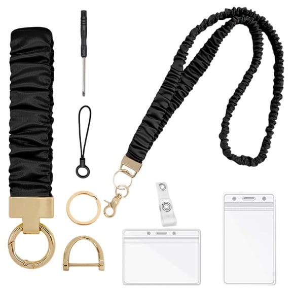 Qyaukm Stretchy Scrunchy Lanyard for Id Badges, Soft Fabric Keychain Holder, Phone Tether for Women Teachers, Retractable Card Lanyard