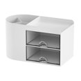 thumbnail image 1 of Qyaukm White Transparent Swivel Desk Organizer - 2 Drawers & 3 Compartments Plastic Storage Box | Desktop Organizer for Home, Office, Art Supplies, Students, Adults, 1 of 8