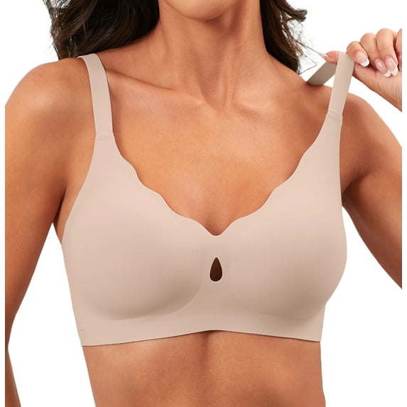 Qylux Wireless Bras for Women No Underwire Push Up Bras Seamless Full Coverage Comfort Lift Support Soft Everyday bra,Oatmilk