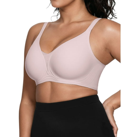 Qylux Wireless Bras for Women - No Underwire Push Up, Supportive Full Coverage, Seamless Crossover Bralette, Comfort Lift Everyday Bra,2XL,Pink