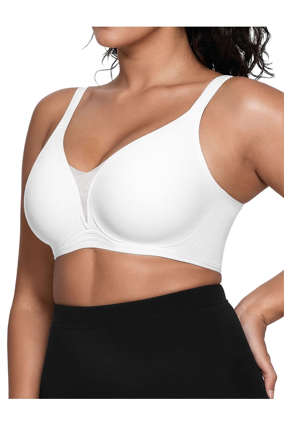 Wireless Bras for Women - No Underwire Push Up, Supportive Full Coverage, Seamless Crossover Bralette, Comfort Lift Everyday Bra,2XL,White