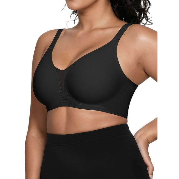 Qylux Wireless Bras for Women - No Underwire Push Up, Supportive Full Coverage, Seamless Crossover Bralette, Comfort Lift Everyday Bra,L,Black