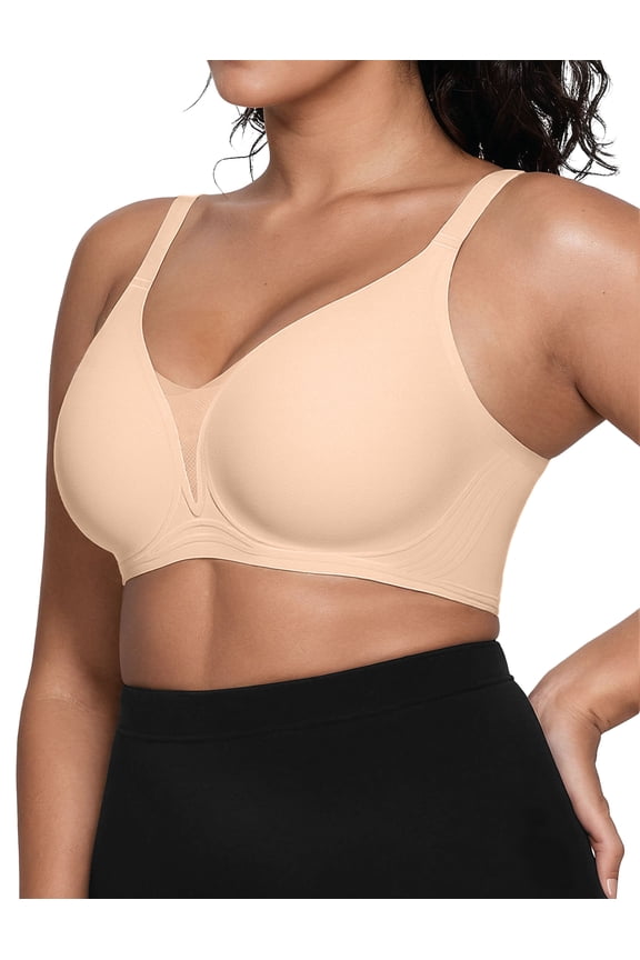 Wireless Bras for Women - No Underwire Push Up, Supportive Full Coverage, Seamless Crossover Bralette, Comfort Lift Everyday Bra,M,Nude