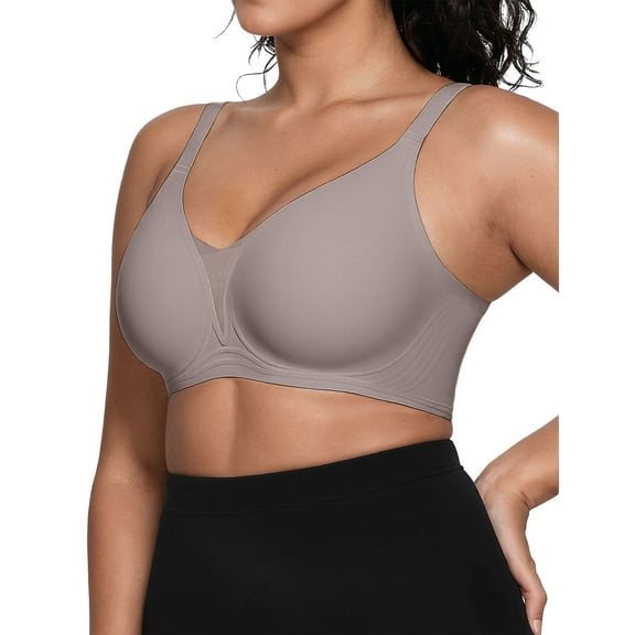 Qylux Wireless Bras for Women - No Underwire Push Up, Supportive Full Coverage, Seamless Crossover Bralette, Comfort Lift Everyday Bra,XL,Grey