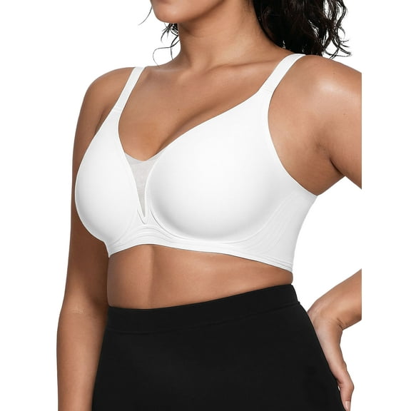 Qylux Wireless Bras for Women - No Underwire Push Up, Supportive Full Coverage, Seamless Crossover Bralette, Comfort Lift Everyday Bra,XL,White