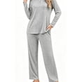thumbnail image 1 of Qylux Women's Pajama Long Sleeve Adjustable Long Pants Sleepwear Set Soft Two Piece Matching Set with Pockets,Grey,S, 1 of 1