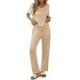 thumbnail image 1 of Qylux Women's Pajama Set Short Sleeve Adjustable Long Pants Sleepwear Set Soft Two Piece Matching Set with Pockets,Apricot,M, 1 of 10