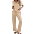 thumbnail image 1 of Qylux Women's Pajama Set Short Sleeve Adjustable Long Pants Sleepwear Set Soft Two Piece Matching Set with Pockets,Apricot,M, 1 of 7