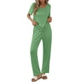 thumbnail image 1 of Qylux Women's Pajama Set Short Sleeve Adjustable Long Pants Sleepwear Set Soft Two Piece Matching Set with Pockets,Light Green,S, 1 of 10